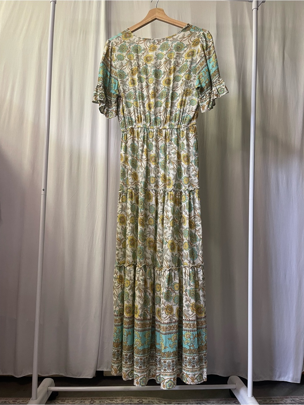 Boho Tiered Maxi Dress in Sage Green & Cream - Picture 3 of 5
